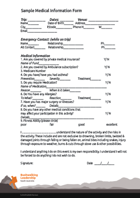 Sample Medical Information Form. cover